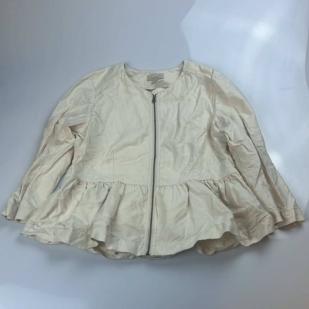 LOFT Full Zip Flared Linen Blend Top S126-1